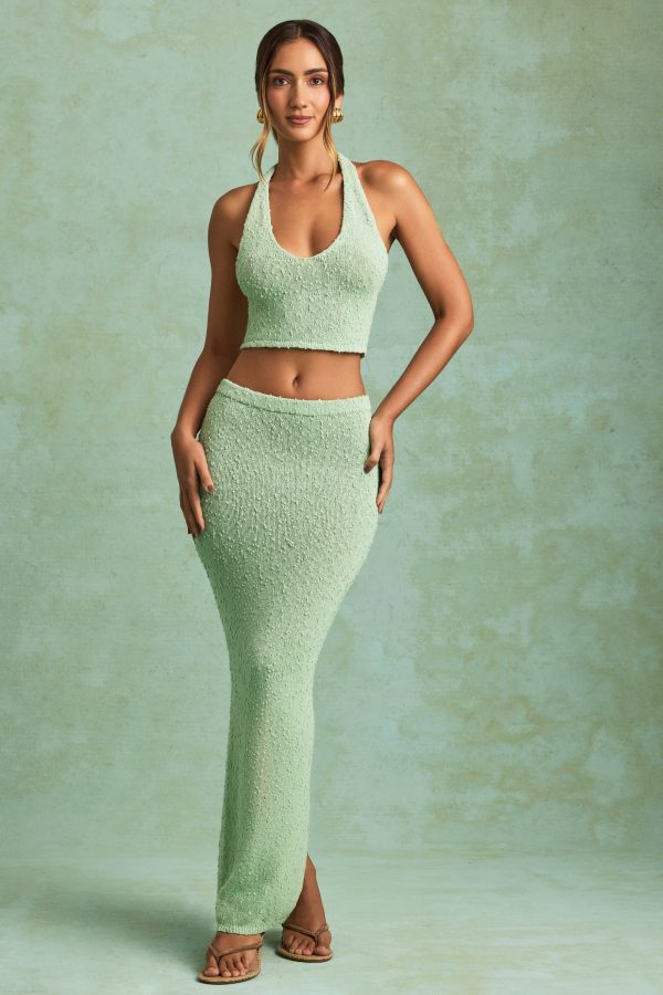Bouclé Mid-Rise Maxi Skirt in Mint - Image 4
