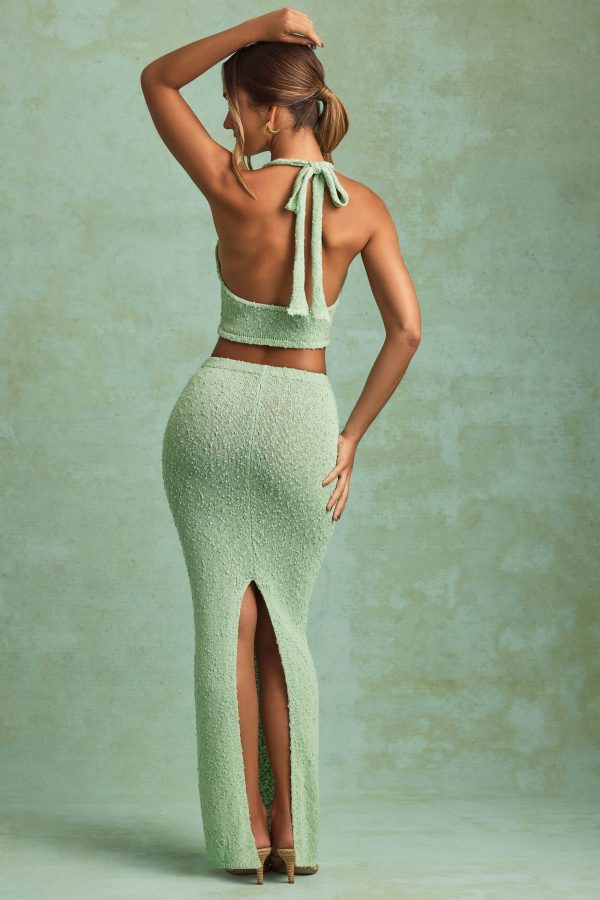 Bouclé Mid-Rise Maxi Skirt in Mint - Image 5