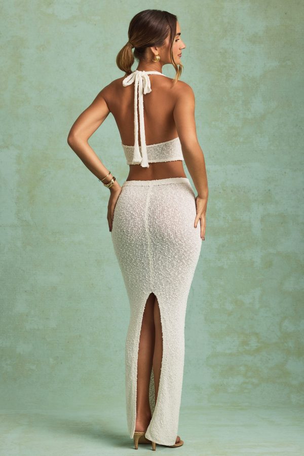 Bouclé Mid-Rise Maxi Skirt in White - Image 5