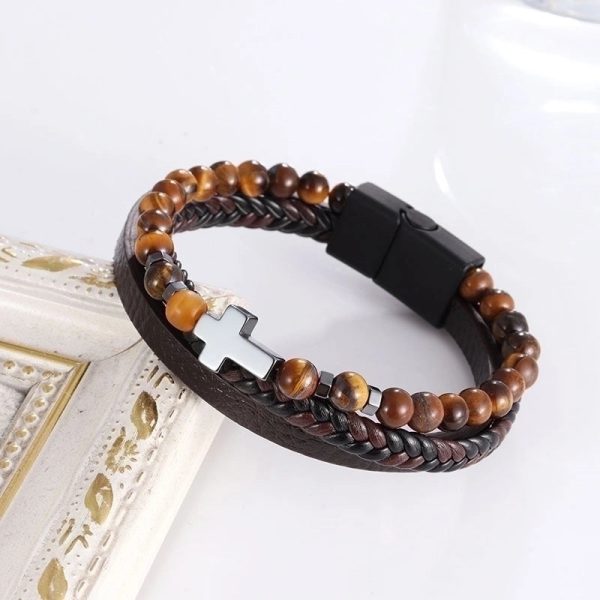 Commute Cross Pu Leather Natural Stone Copper Unisex Bracelets - Image 9