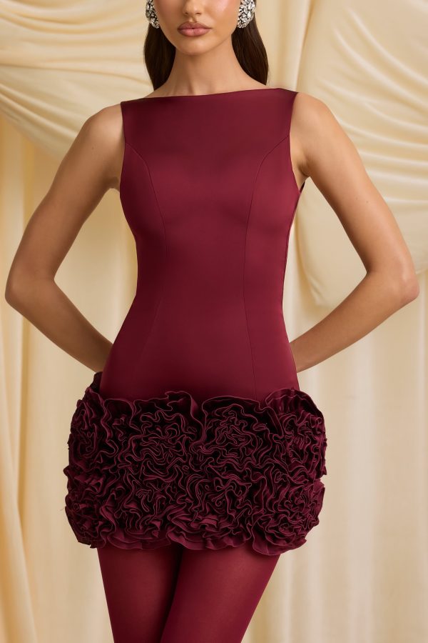 Appliqué Open-Back Mini Dress in Wine Red - Image 3