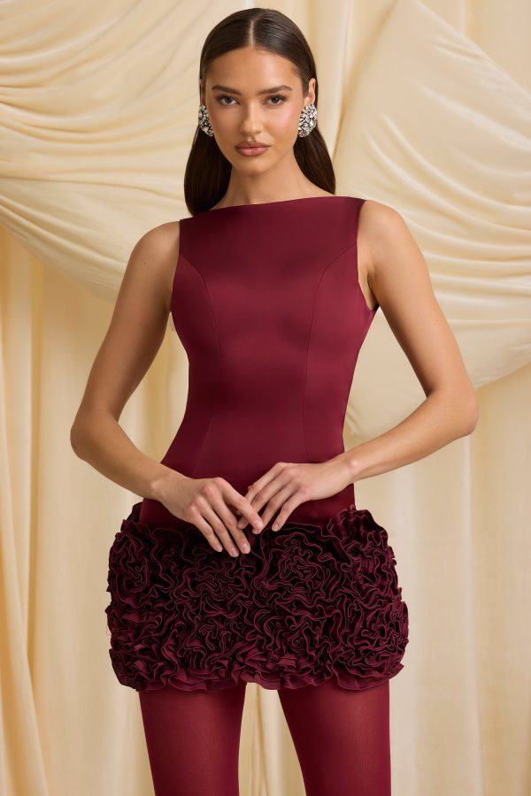Appliqué Open-Back Mini Dress in Wine Red - Image 5
