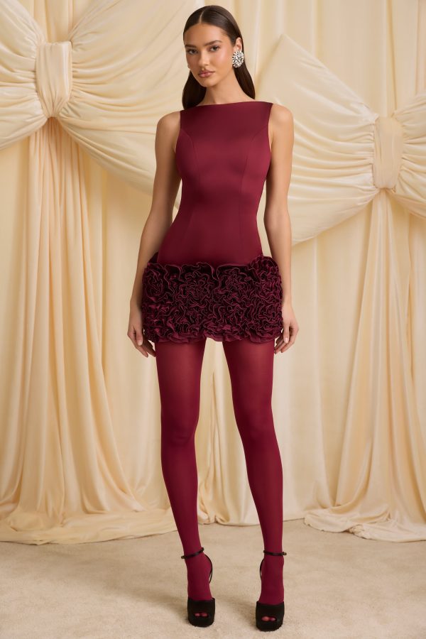 Appliqué Open-Back Mini Dress in Wine Red - Image 8
