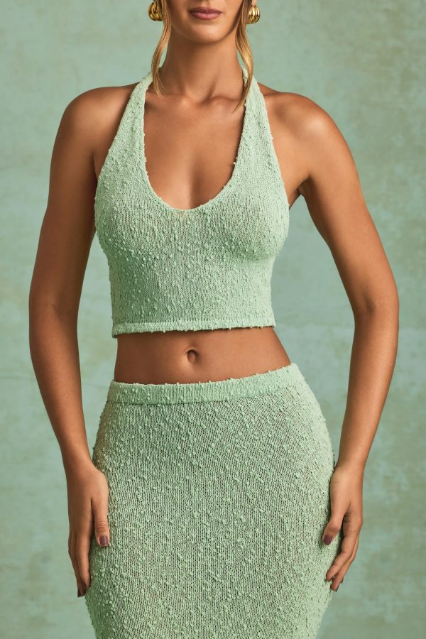 Bouclé Halterneck Crop Top in Mint - Image 4