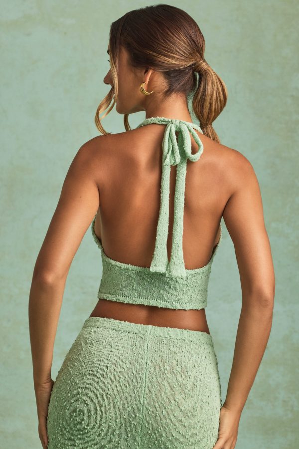 Bouclé Halterneck Crop Top in Mint - Image 5