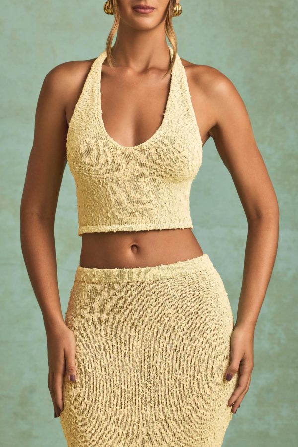 Bouclé Halterneck Crop Top in Yellow - Image 4