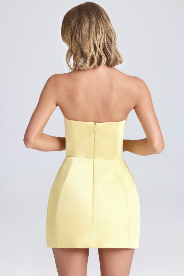 Bandeau Structured Tulip Mini Dress in Lemon Sherbet - Image 3