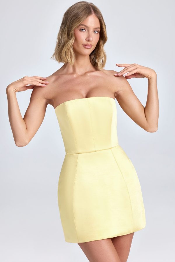 Bandeau Structured Tulip Mini Dress in Lemon Sherbet - Image 6