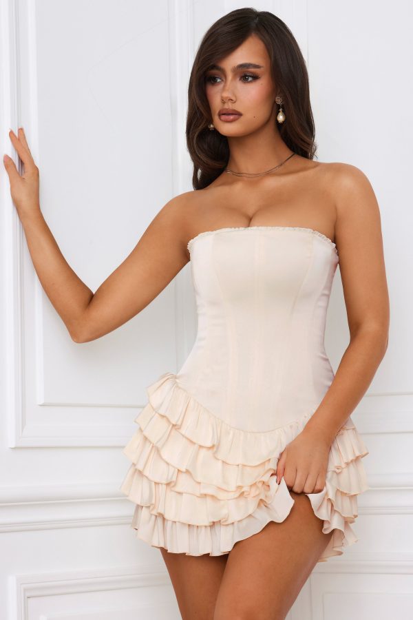 Bandeau Ruffled Tiered Corset Mini Dress in Ivory - Image 8