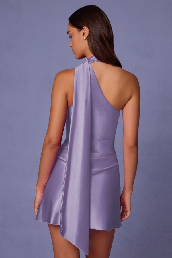 Asymmetric Scarf-Detail Mini Dress in Lilac - Image 3