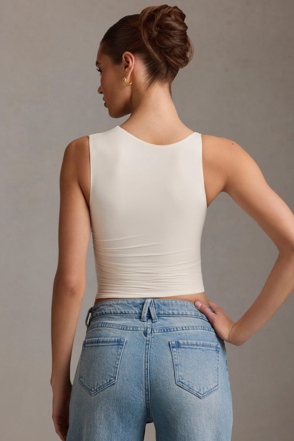 Asymmetric Ruched Tank Top in Vanilla - Image 3