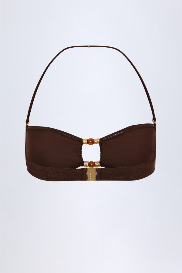 Bead-Embellished Bandeau Bikini Top in Dark Chocolate - Image 4