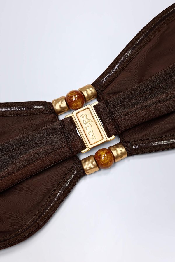 Bead-Embellished Bandeau Bikini Top in Dark Chocolate - Image 5