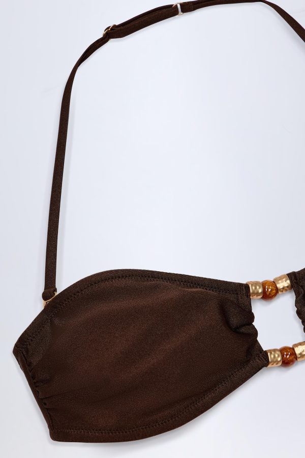 Bead-Embellished Bandeau Bikini Top in Dark Chocolate - Image 6
