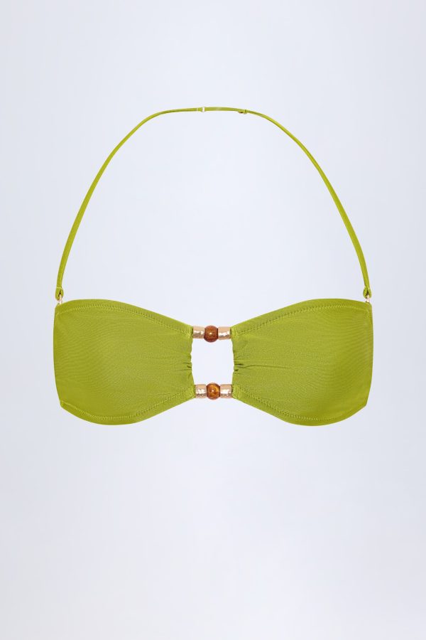 Bead-Embellished Bandeau Bikini Top in Olive Green - Image 3