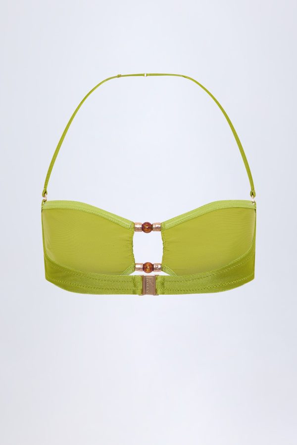 Bead-Embellished Bandeau Bikini Top in Olive Green - Image 4