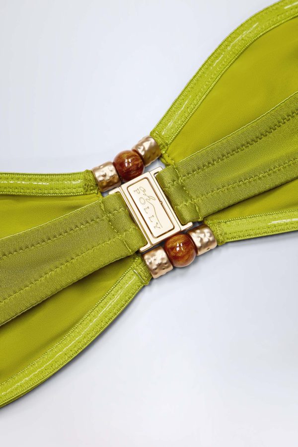 Bead-Embellished Bandeau Bikini Top in Olive Green - Image 5
