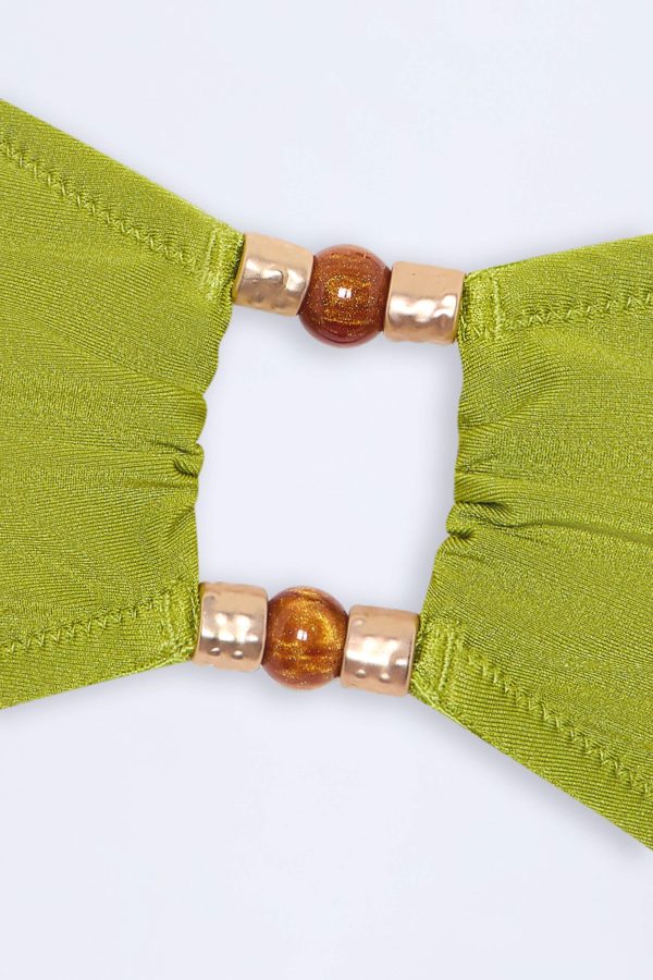Bead-Embellished Bandeau Bikini Top in Olive Green - Image 6