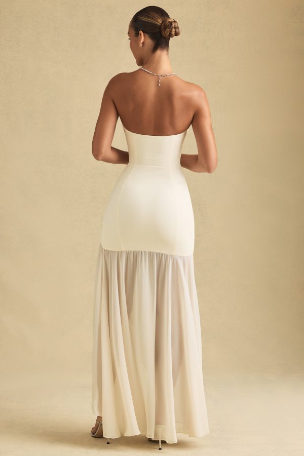 Asymmetric Strapless Fishtail Maxi Dress in Ivory - Image 2