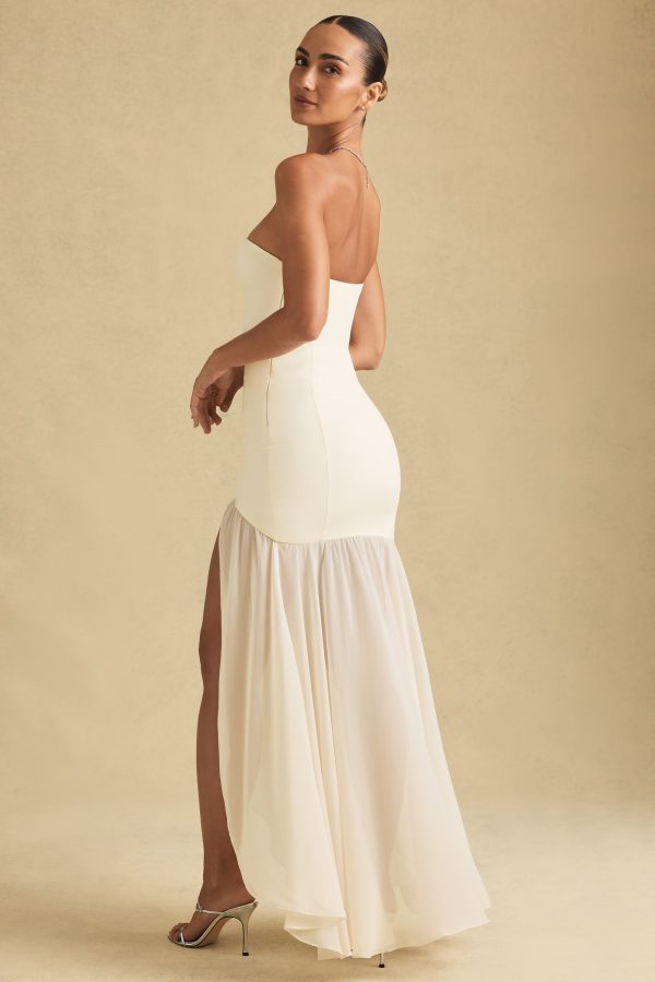 Asymmetric Strapless Fishtail Maxi Dress in Ivory - Image 5