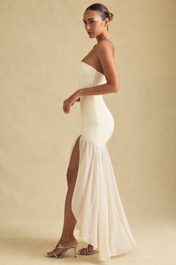 Asymmetric Strapless Fishtail Maxi Dress in Ivory - Image 7