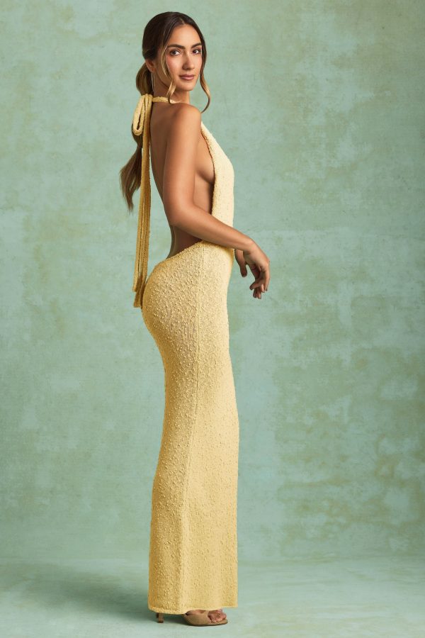 Bouclé Halterneck Maxi Dress in Yellow - Image 3