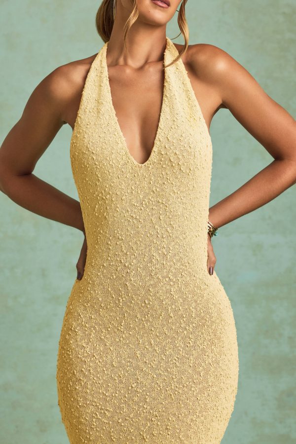 Bouclé Halterneck Maxi Dress in Yellow - Image 4