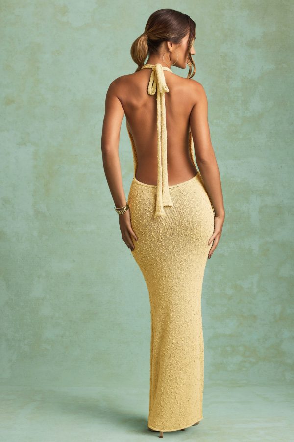 Bouclé Halterneck Maxi Dress in Yellow - Image 5