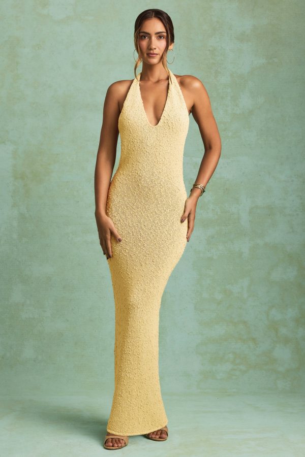 Bouclé Halterneck Maxi Dress in Yellow - Image 6