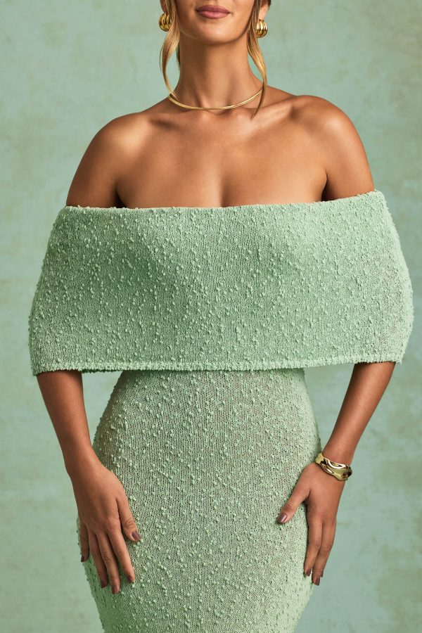 Bouclé Off-Shoulder Maxi Dress in Mint - Image 4