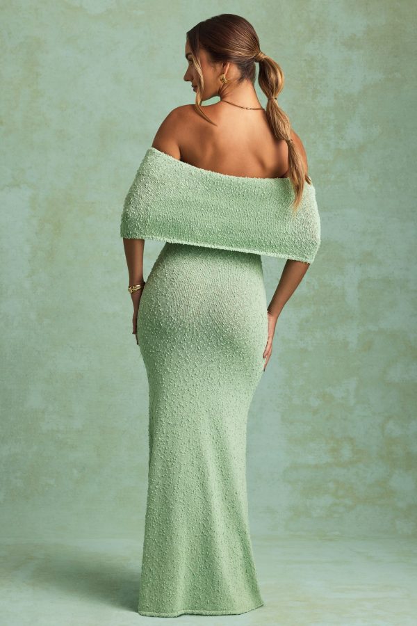 Bouclé Off-Shoulder Maxi Dress in Mint - Image 5