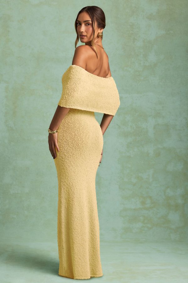 Bouclé Off-Shoulder Maxi Dress in Yellow - Image 2