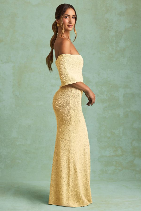 Bouclé Off-Shoulder Maxi Dress in Yellow - Image 3