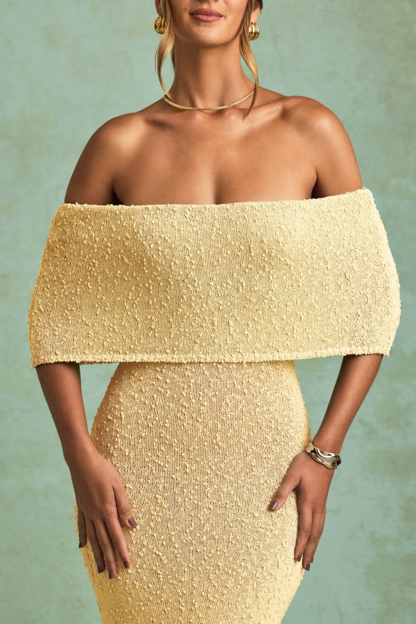 Bouclé Off-Shoulder Maxi Dress in Yellow - Image 4