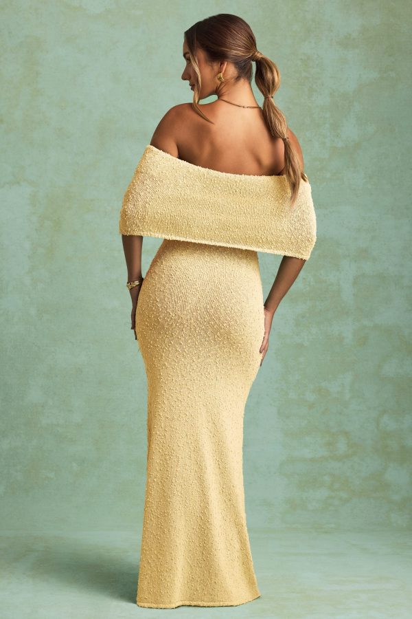 Bouclé Off-Shoulder Maxi Dress in Yellow - Image 5