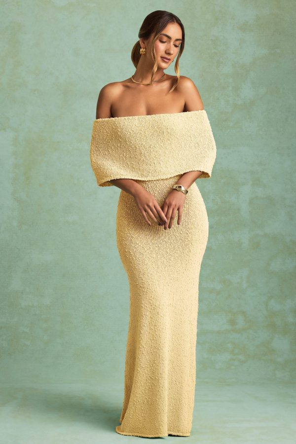 Bouclé Off-Shoulder Maxi Dress in Yellow - Image 6