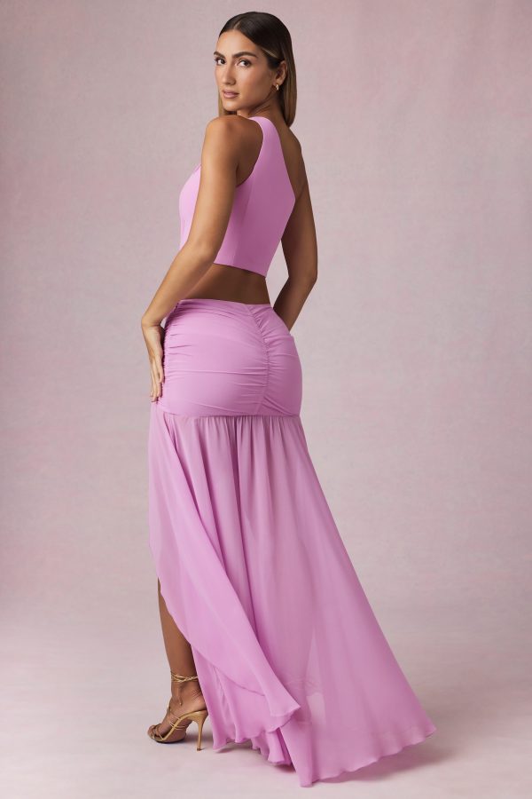 Asymmetric Ruched Maxi Skirt in Pink Orchid - Image 2