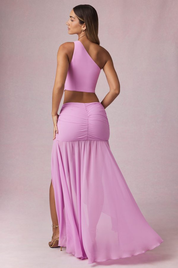 Asymmetric Ruched Maxi Skirt in Pink Orchid - Image 3