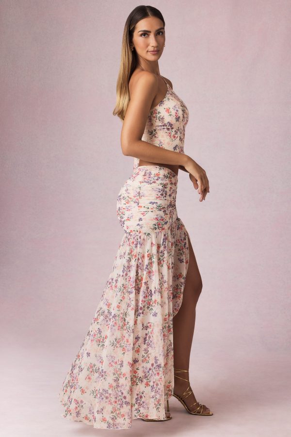 Asymmetric Ruched Maxi Skirt in Primrose Floral Print - Image 8