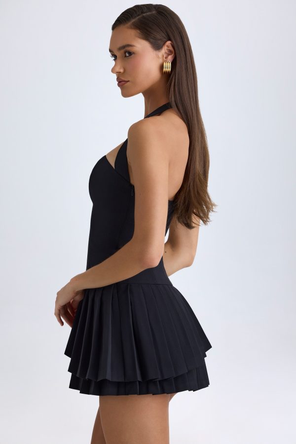 Asymmetric Layered Halterneck Mini Dress in Black - Image 4