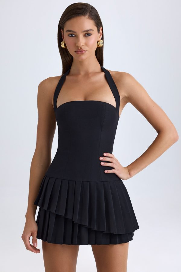 Asymmetric Layered Halterneck Mini Dress in Black - Image 7