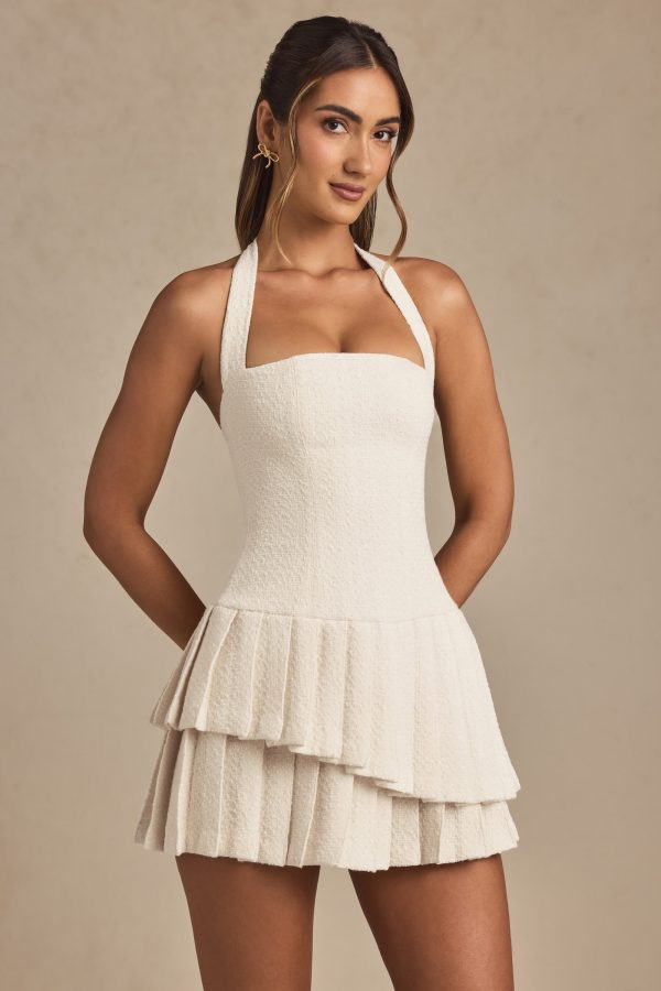Asymmetric Layered Halterneck Mini Dress in Ivory - Image 5