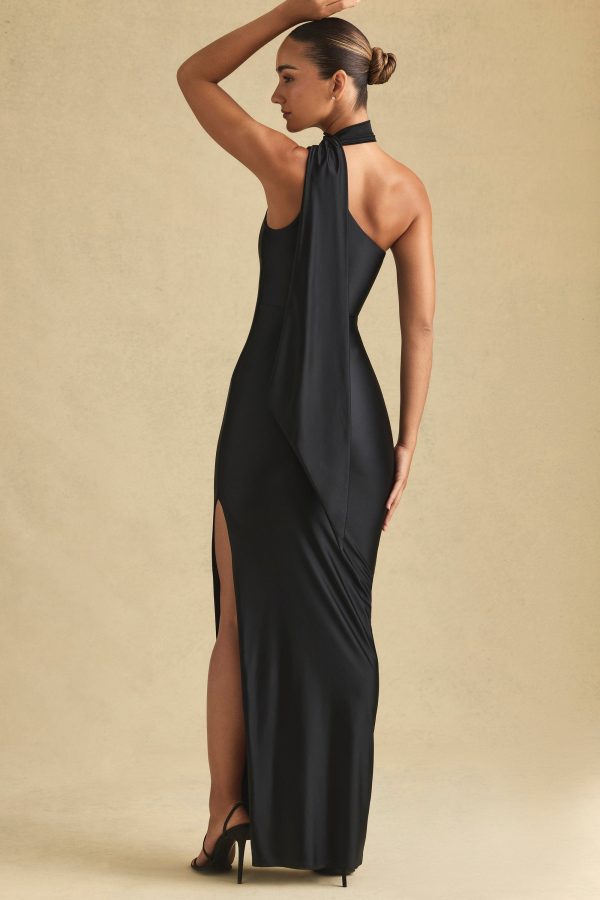 Asymmetric Scarf-Detail Maxi Dress in Black - Image 3