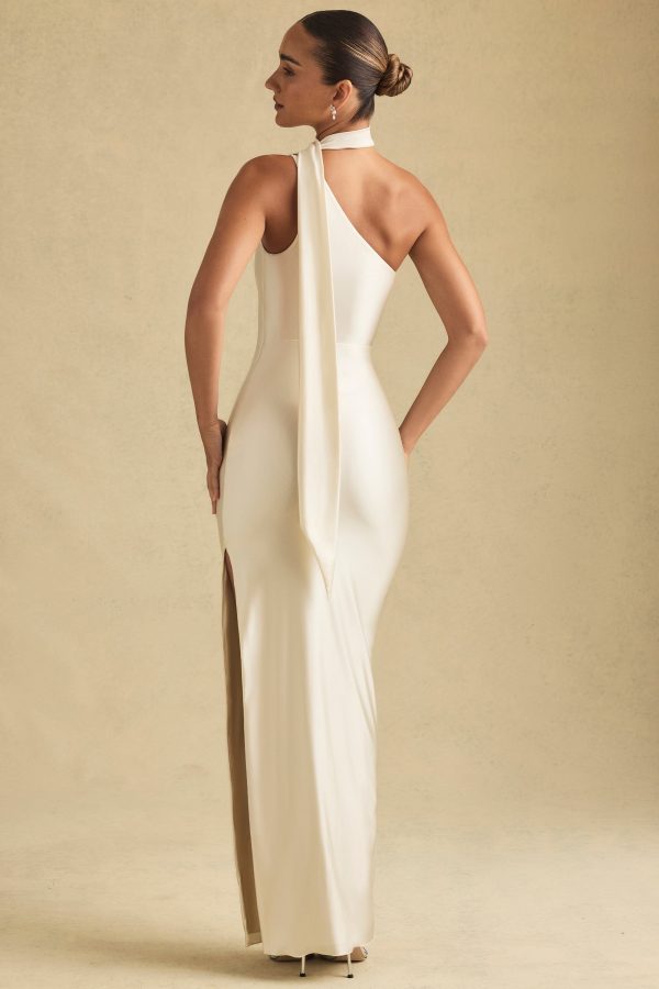 Asymmetric Scarf-Detail Maxi Dress in Ivory - Image 3
