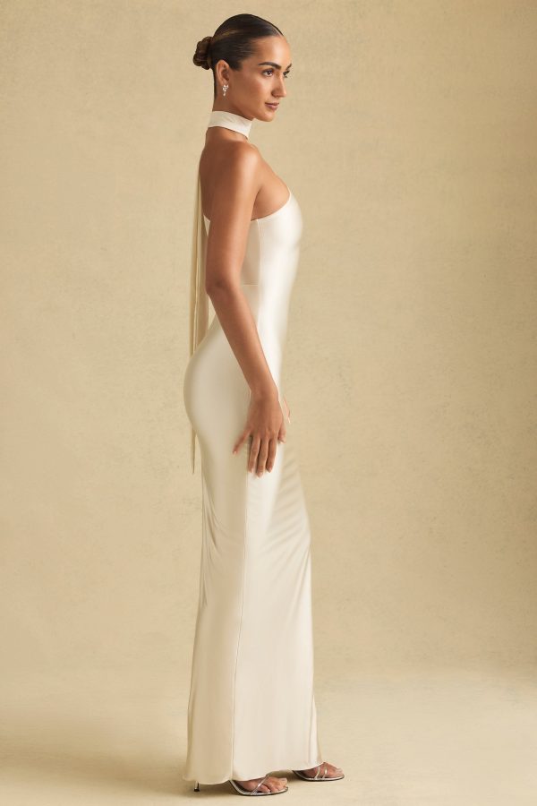 Asymmetric Scarf-Detail Maxi Dress in Ivory - Image 8