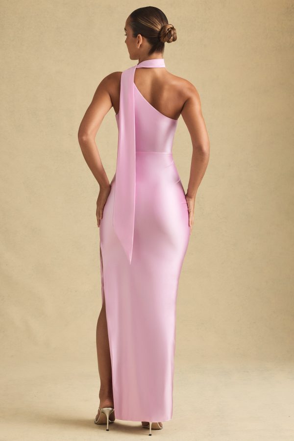 Asymmetric Scarf-Detail Maxi Dress in Soft Pink - Image 3