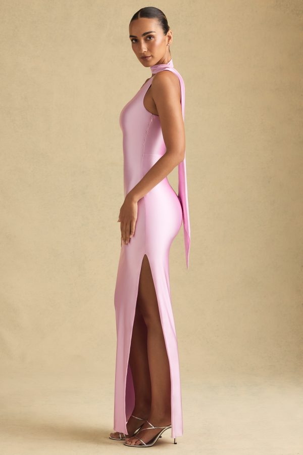 Asymmetric Scarf-Detail Maxi Dress in Soft Pink - Image 6