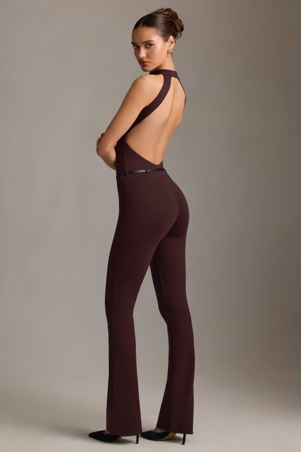 Backless Turtleneck Jumpsuit in Chocolate Brown - Image 10