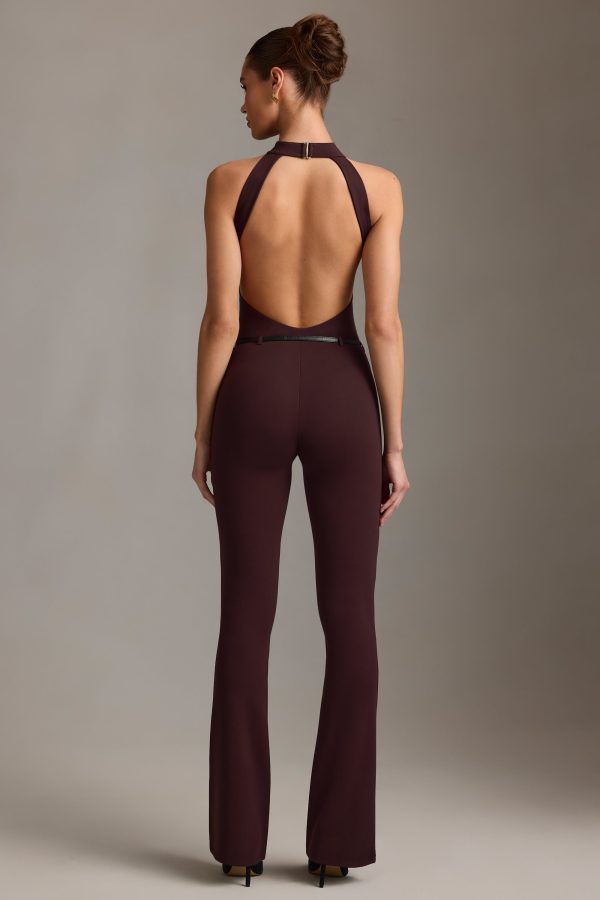 Backless Turtleneck Jumpsuit in Chocolate Brown - Image 7