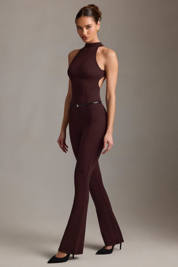 Backless Turtleneck Jumpsuit in Chocolate Brown - Image 9